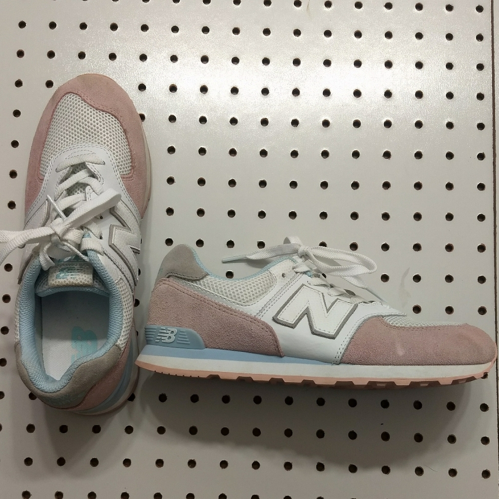 New Balance 574 Pink and Blue Sneakers, Size 5.5